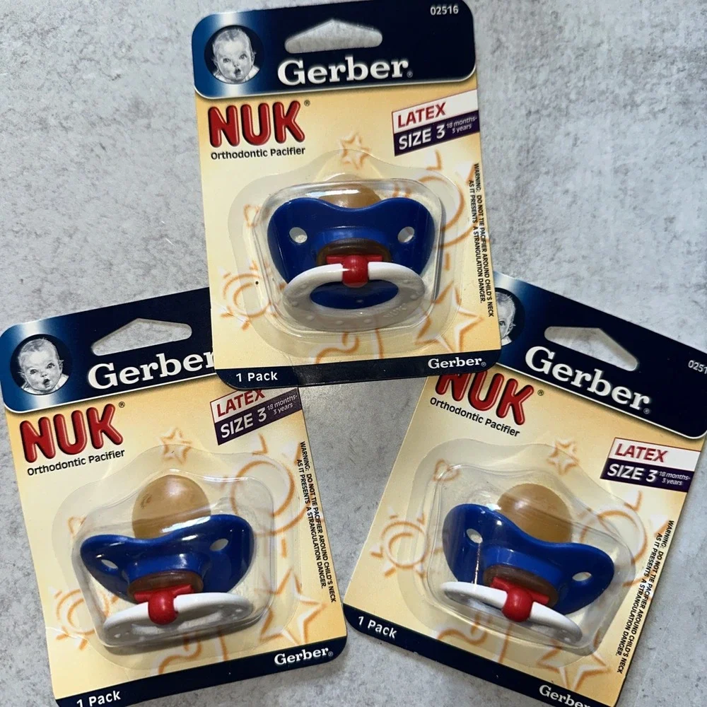 Gerber NUK Orthodontic Pacifiers Size 3 Toddler 18M+  3 Pack Rubber Latex Blie